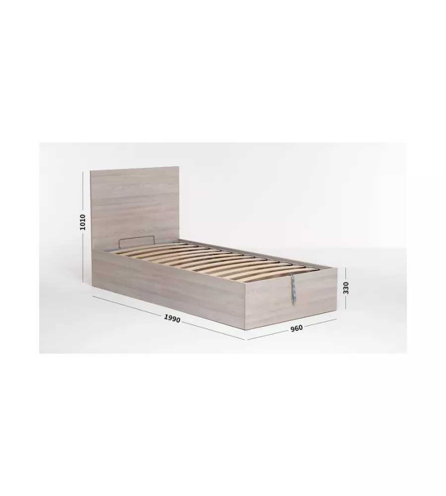 Letto singolo 'hi box' olmo naturale con rete e contenitore, 90x190 cm